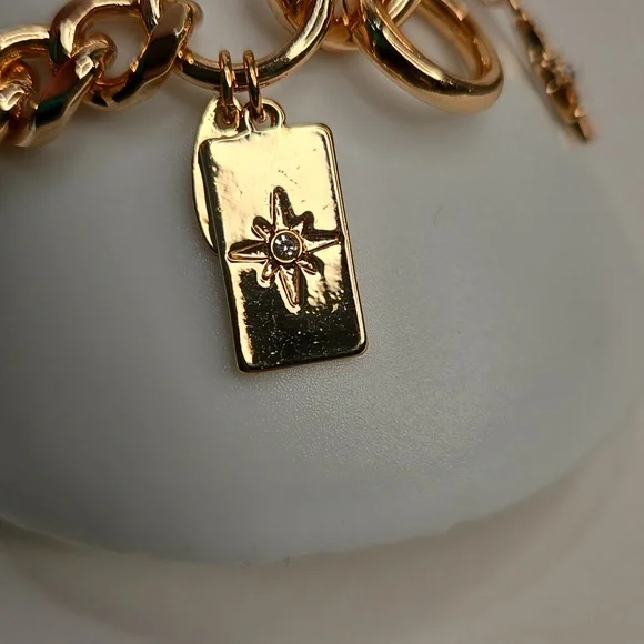 Ettika Starry Charms Gold Chain Bracelet with Star Charm Rhinestones Adjustable - Picture 6 of 11